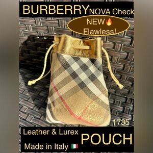 NEW🔥 BURBERRY NOVA CHECK Golden Leather & LUREX Sparkling POUCH! FLAWLESS😍
